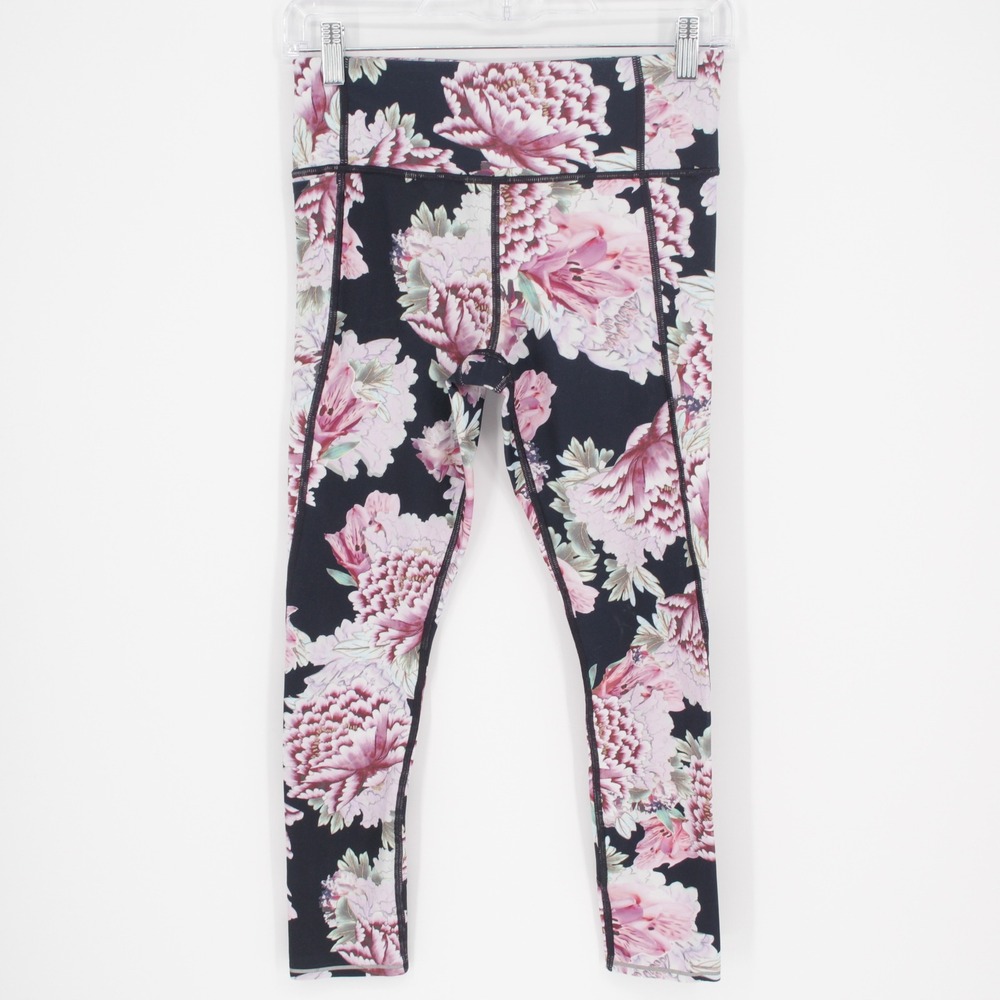 Athleta Women's Black Floral Print High Rise Performance Leggings Size XSP